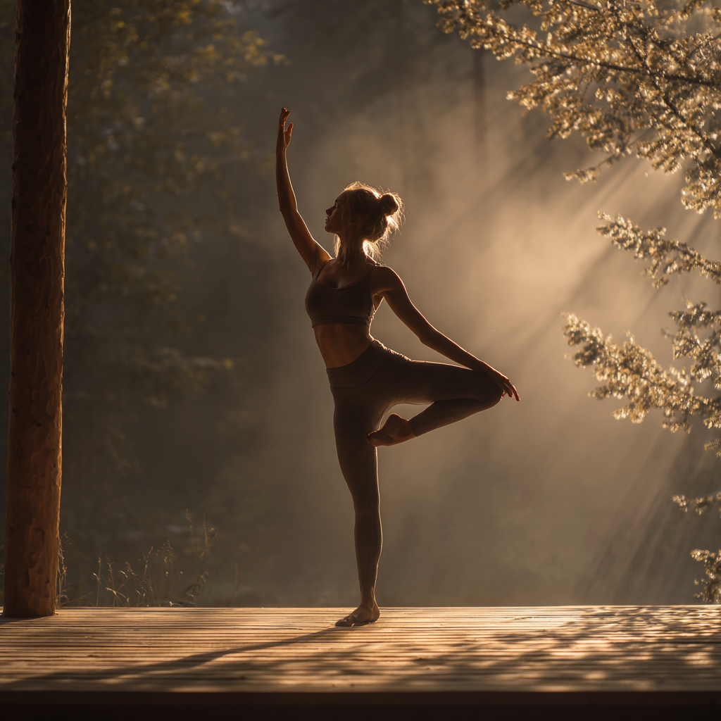 Йога инструктор демонстрира поза в спокойна студио